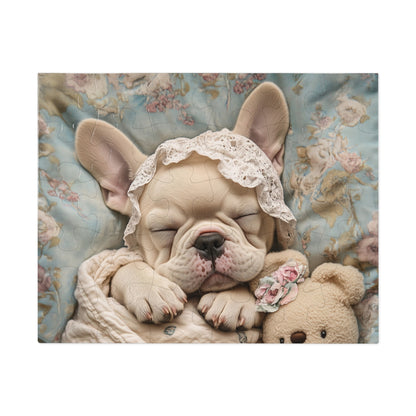 French Bulldog in Baby Bonnet: "Dreamy Slumber" | Jigsaw Puzzle with Tin | Puppy Love Edition™