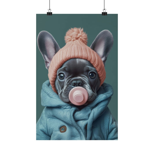 French Bulldog in Winter Baby Attire: "Cozy Cutie" | Matte Vertical Posters | Puppy Love Edition™: