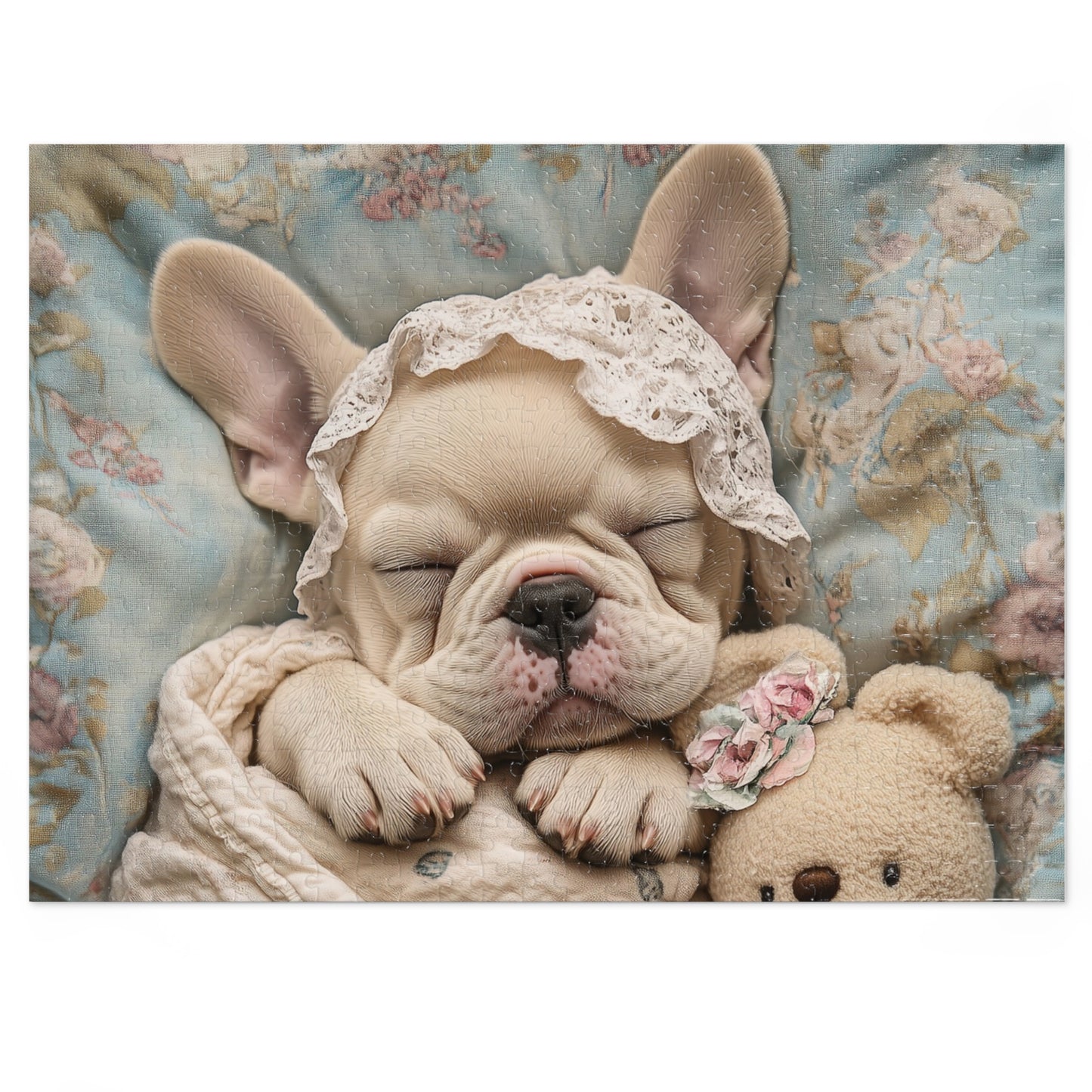 French Bulldog in Baby Bonnet: "Dreamy Slumber" | Jigsaw Puzzle with Tin | Puppy Love Edition™