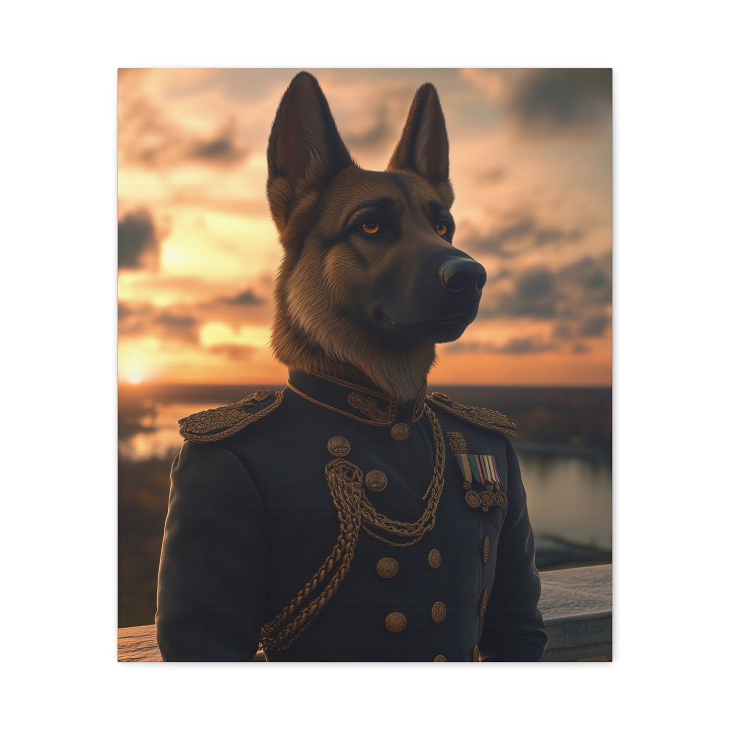 German Shepherd in Military Regalia: "The Noble Sentinel" | Matte Canvas Print, Stretched, 1.25 | Pawgue Chic Edition™