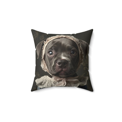 Pit Bull in Lace Bonnet: "Victorian Vigilance" | Spun Polyester Square Pillow | Puppy Love Edition™