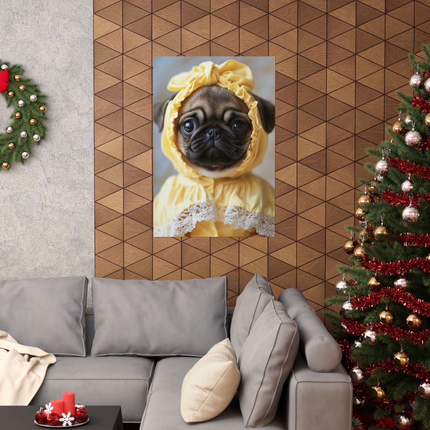 Pug in Yellow Bonnet: "The Sunshine Sweetie" | Matte Vertical Posters | Puppy Love Edition™