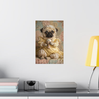 Pug in Yellow Frills: "Victorian Darling" | Matte Vertical Posters | Puppy Love Edition™: