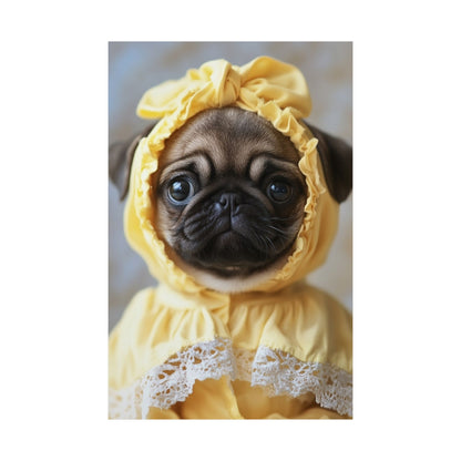 Pug in Yellow Bonnet: "The Sunshine Sweetie" | Matte Vertical Posters | Puppy Love Edition™