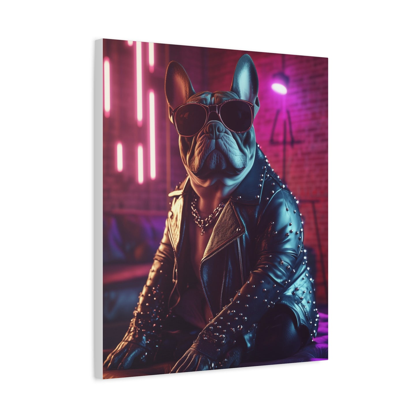 French Bulldog in Studded Leather Jacket: "Punk Pup" | Matte Canvas Print, Stretched, 1.25 | Pawgue Chic Edition™