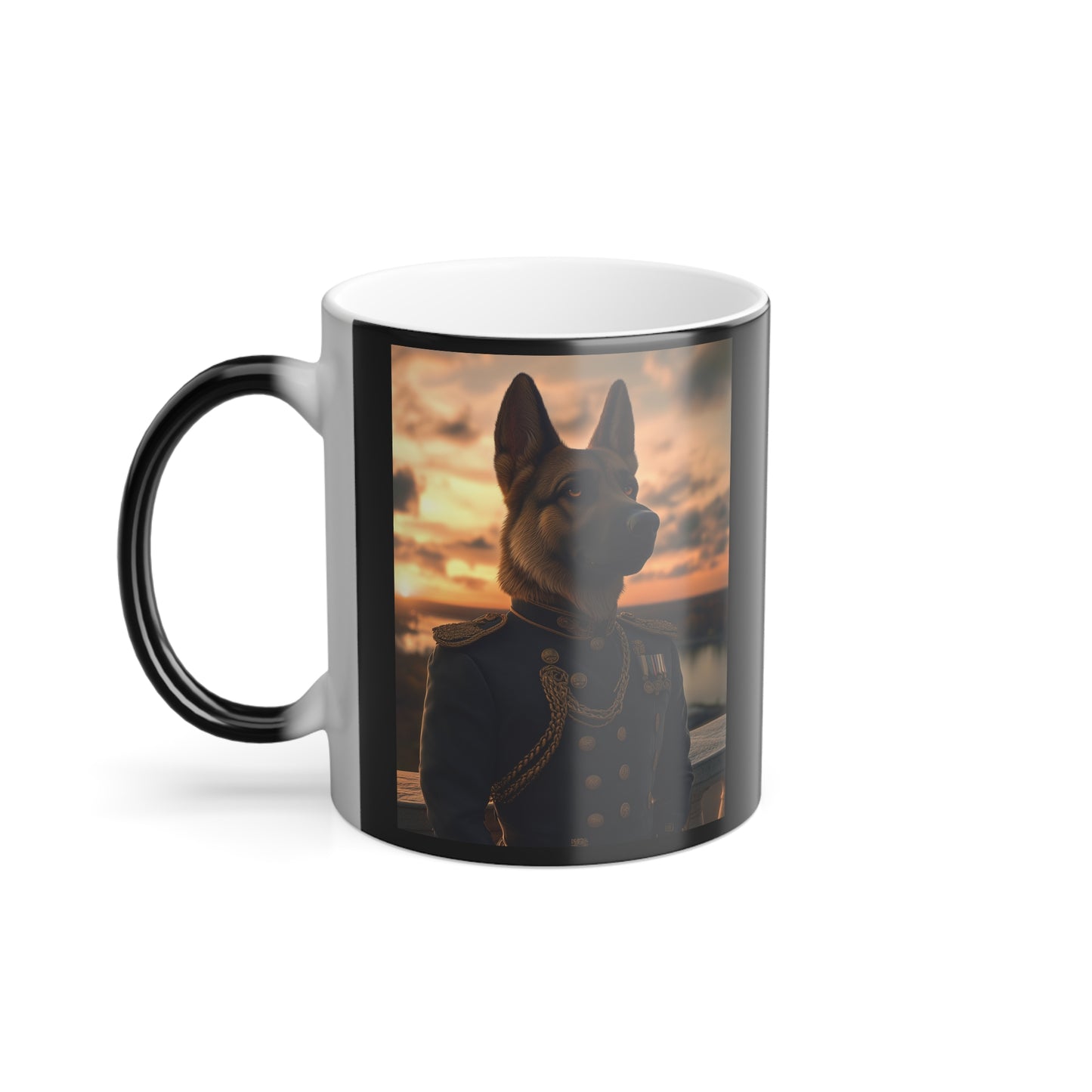 German Shepherd in Military Regalia: "The Noble Sentinel" | Color Morphing Coffee Mug, 11oz | Pawgue Chic Edition™