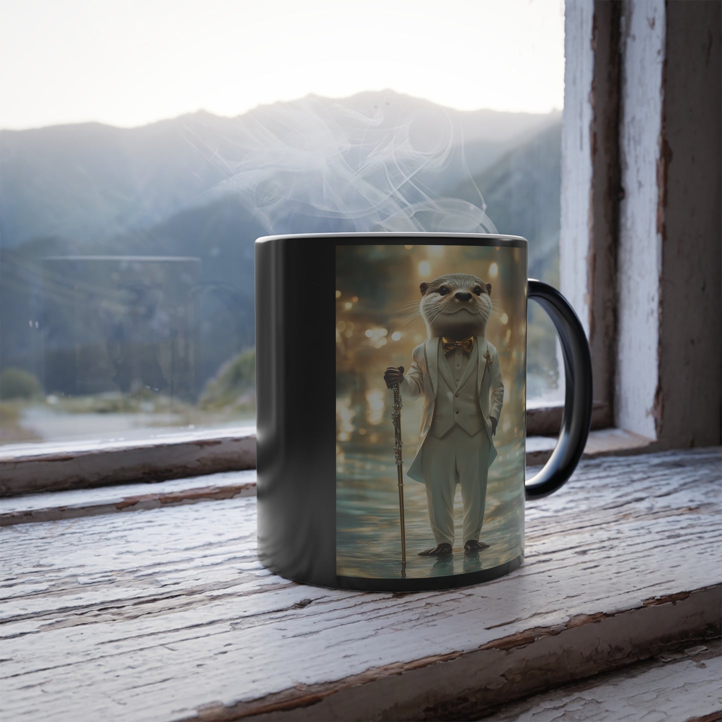 Otter in White Suit: "The River Aristocrat" | Color Morphing Coffee Mug, 11oz | Pawgue Chic Edition™