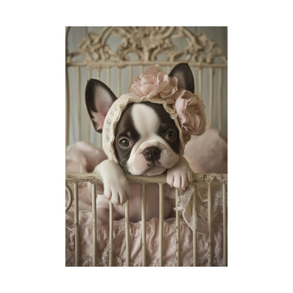 French Bulldog in Lace Bonnet: "Victorian Charm" | Matte Vertical Posters | Puppy Love Edition™