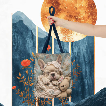 French Bulldog in Baby Bonnet: "Dreamy Slumber" | Tote Bag (AOP) | Puppy Love Edition™