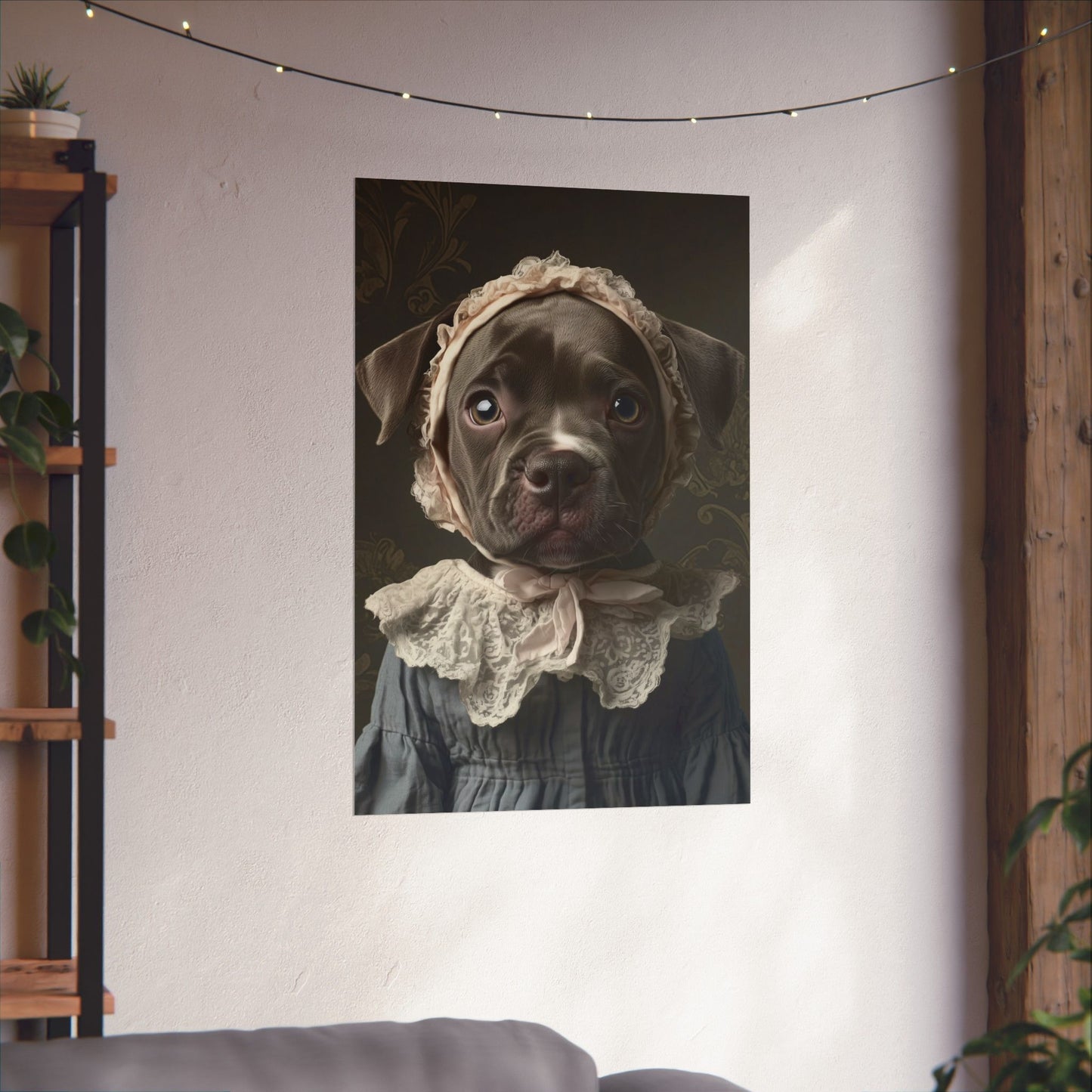 Pit Bull in Lace Bonnet: "Victorian Vigilance" | Matte Vertical Posters | Puppy Love Edition™