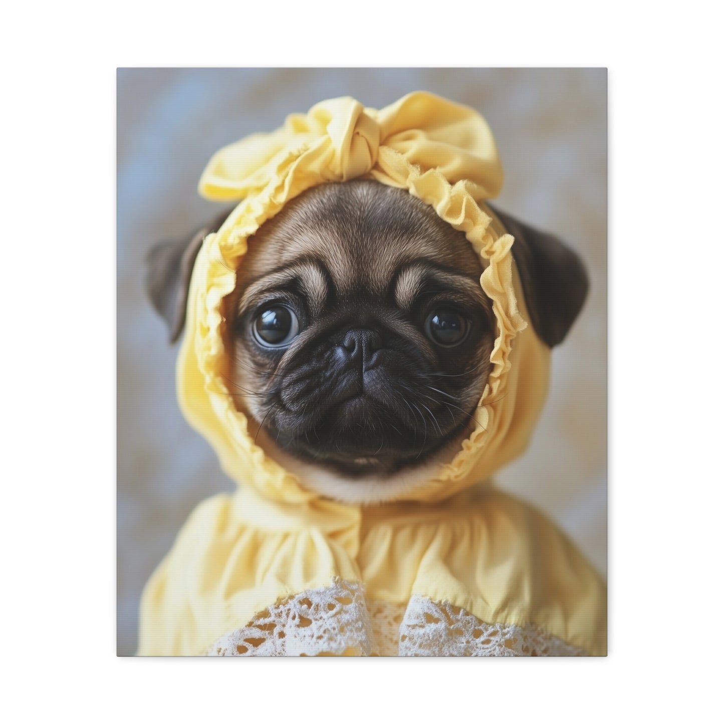 Pug in Yellow Bonnet: "The Sunshine Sweetie" | Matte Canvas Print, Stretched, 1.25 | Puppy Love Edition™