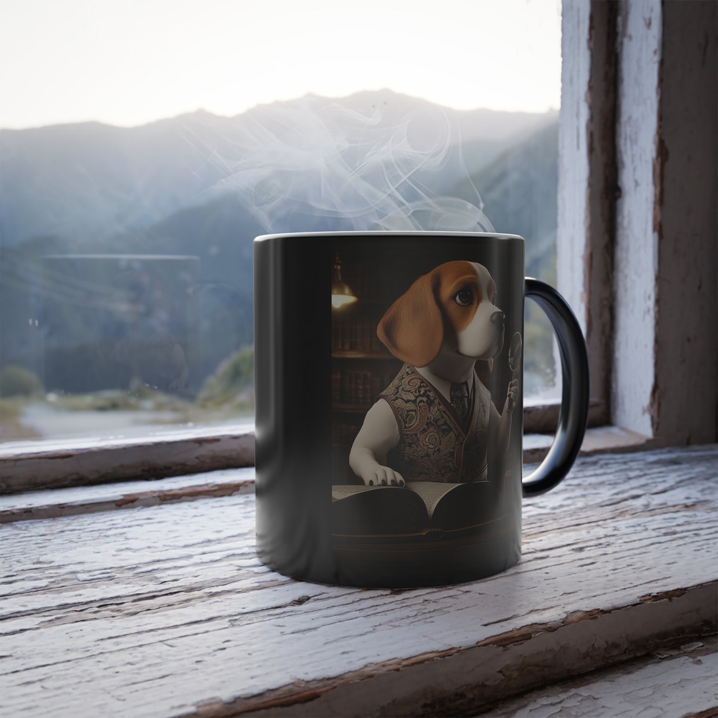 Beagle with Magnifying Glass | Color Morphing Coffee Mug, 11oz | Pawgue Chic Collection™