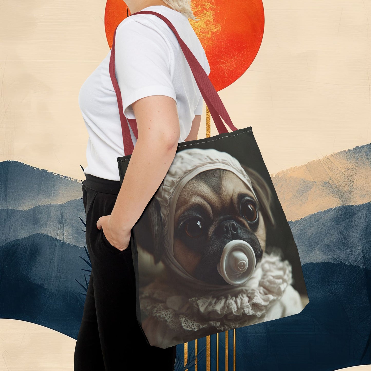 Pug in Ivory Bonnet: "Timeless Innocence" | Tote Bag (AOP) | Puppy Love Edition™