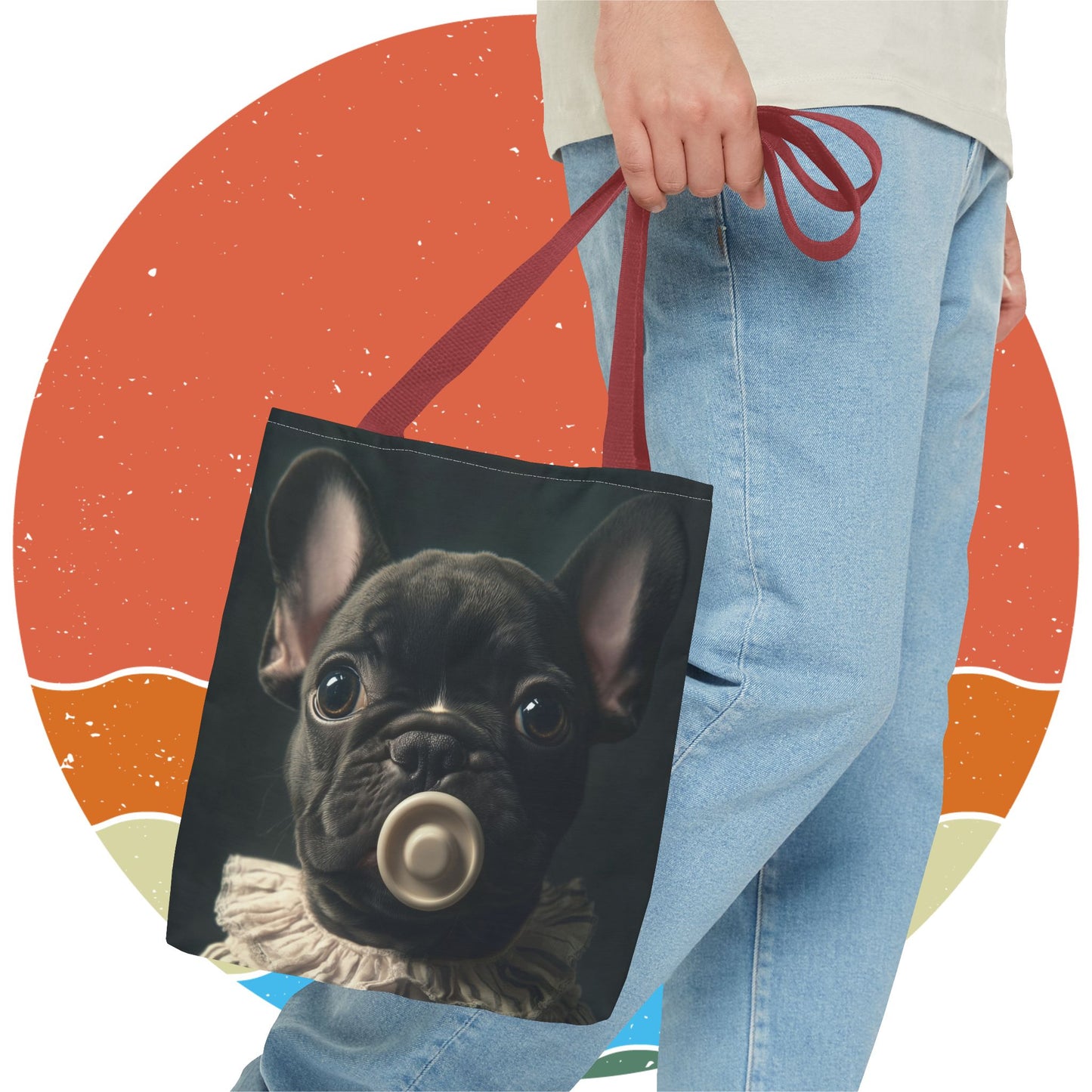 French Bulldog in Striped Baby Gown: "Vintage Cherub" | Tote Bag (AOP) | Puppy Love Edition™