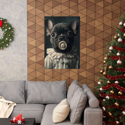 French Bulldog in Striped Baby Gown: "Vintage Cherub" | Matte Vertical Posters | Puppy Love Edition™