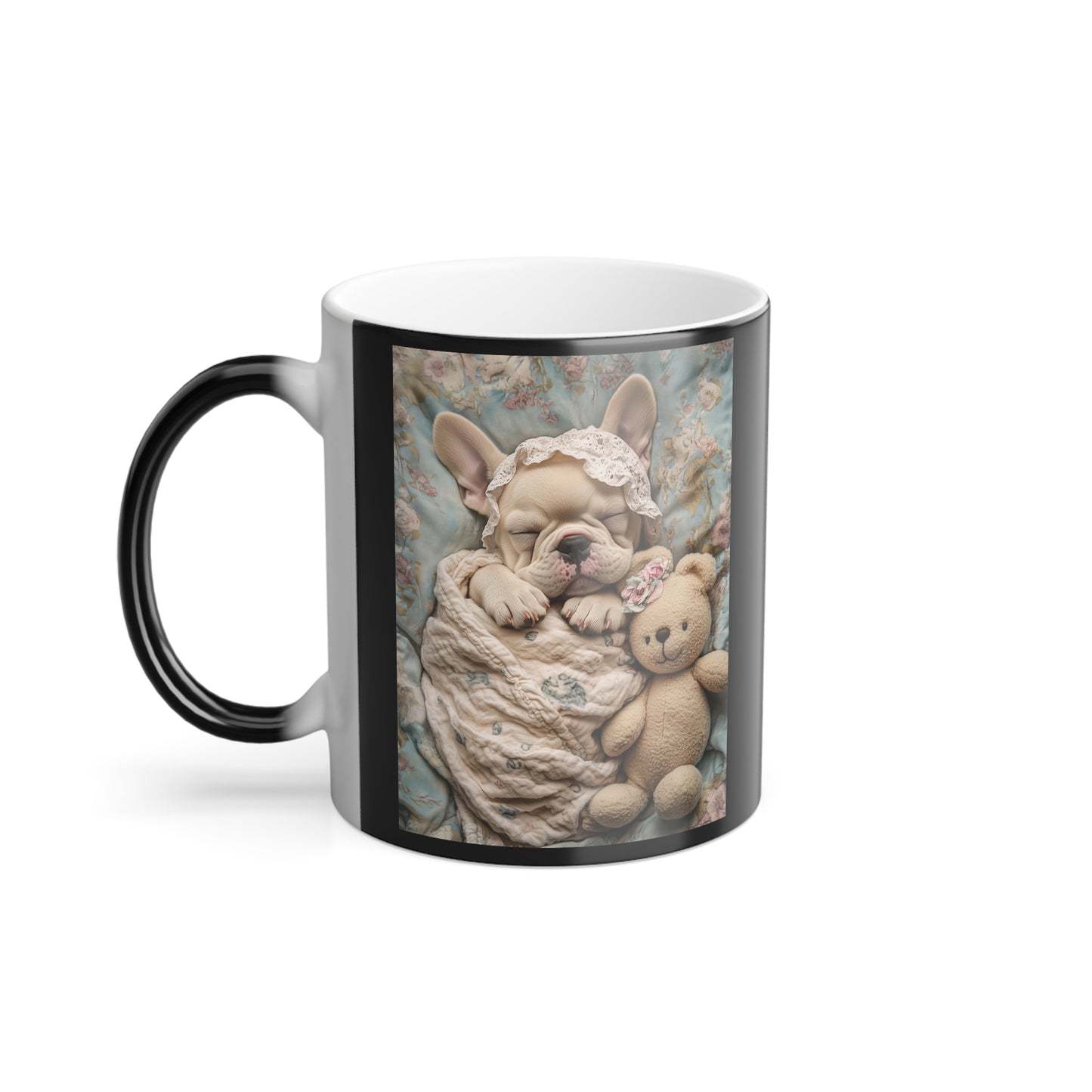 French Bulldog in Baby Bonnet: "Dreamy Slumber" | Color Morphing Coffee Mug, 11oz | Puppy Love Edition™