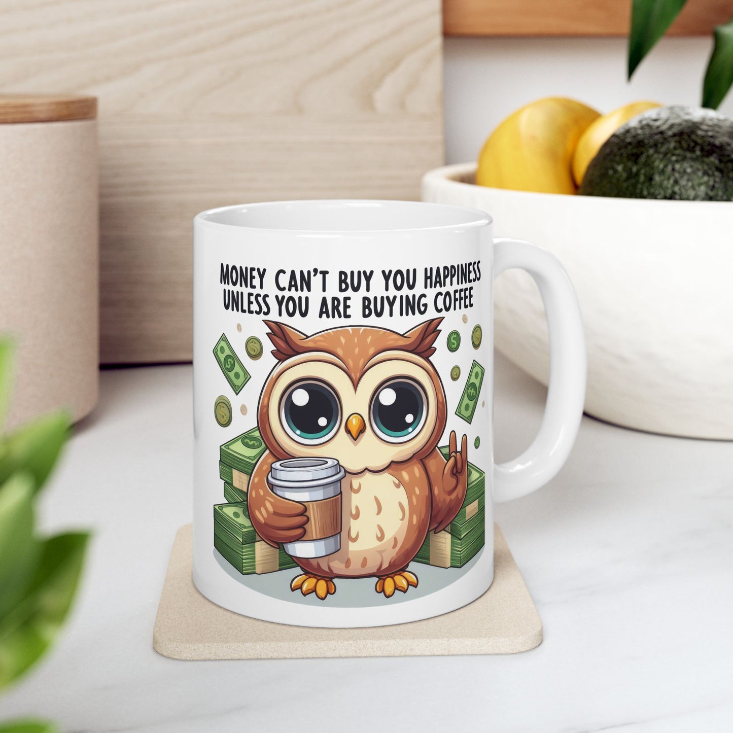 Snark & Simplicity Collection™: "Buy Happiness" | Ceramic Mug, (11oz, 15oz) |