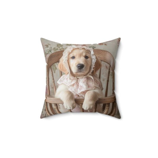 Golden Retriever in High Chair: "Victorian Pup" | Spun Polyester Square Pillow | Puppy Love Edition™