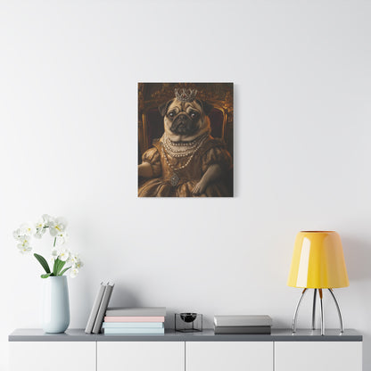 Pug in Royal Gown on Throne: "Pug Majesty" | Matte Canvas Print, Stretched, 1.25 | Historical Fiction Edition™