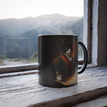 Tuxedo Cat as Napoleon: "Imperial Feline Majesty." | Color Morphing Coffee Mug, 11oz | Historical Fiction Edition™