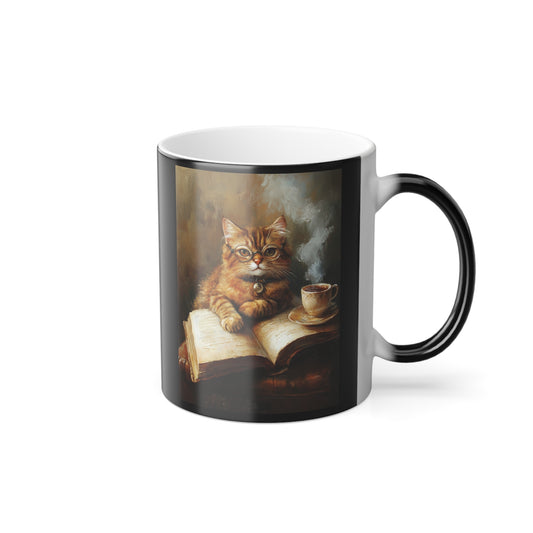 Orange Tabby on Vintage Book: "Literary Feline" | Color Morphing Coffee Mug, 11oz | Bliss Edition™