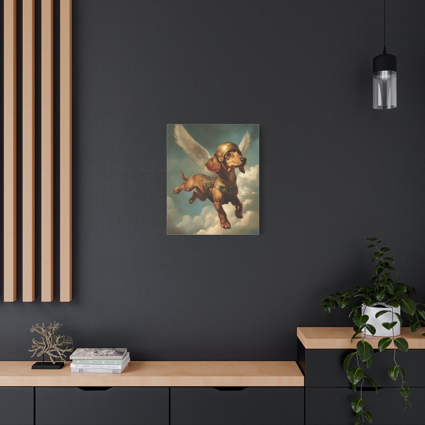 Dachshund as Hermes: "Heavenly Hound in Flight." | Matte Canvas Print, Stretched, 1.25 | Historical Fiction Edition™