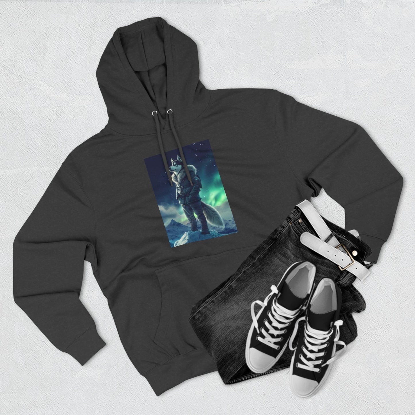 Husky under the Northern Lights: "Aurora Explorer" | Hoodie | Pawgue Chic Edition™