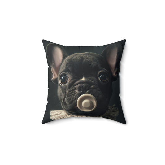 French Bulldog in Striped Pajamas: "Dream big, nap often" | Spun Polyester Square Pillow | Puppy Love Edition™