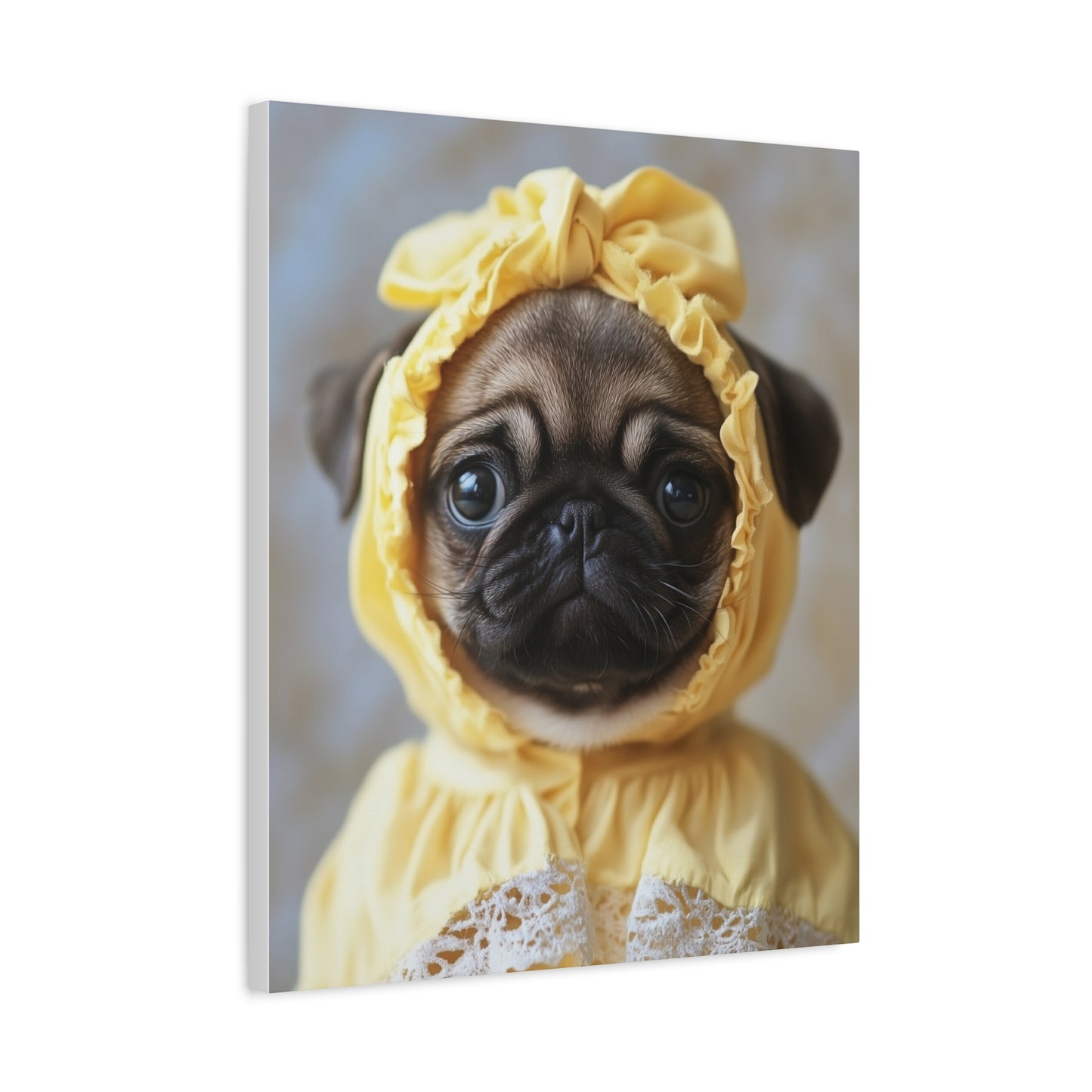 Pug in Yellow Bonnet: "The Sunshine Sweetie" | Matte Canvas Print, Stretched, 1.25 | Puppy Love Edition™