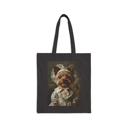 Yorkshire Terrier in Lace Bonnet: "The Cottagecore Pup" | Canvas Tote Bag | Puppy Love Edition™