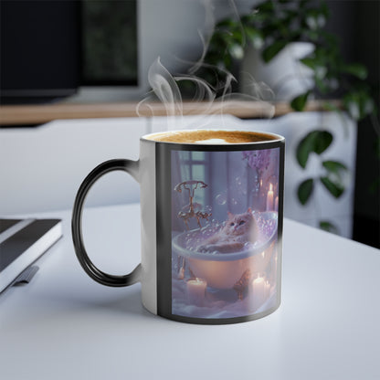 Fluffy Cat in a Bathtub: "Bubble Bliss" | Color Morphing Coffee Mug, 11oz | Bliss Edition™