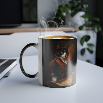 Tuxedo Cat as Napoleon: "Imperial Feline Majesty." | Color Morphing Coffee Mug, 11oz | Historical Fiction Edition™