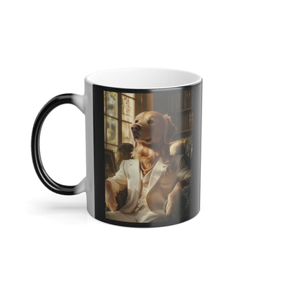 Golden Retriever in White Suit: "The Ivory Aristocrat" | Color Morphing Coffee Mug, 11oz | Pawgue Chic Edition™