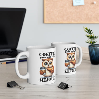 Bark Basics Collection™: "Coffee & Silence" | Ceramic Mug, (11oz, 15oz) |