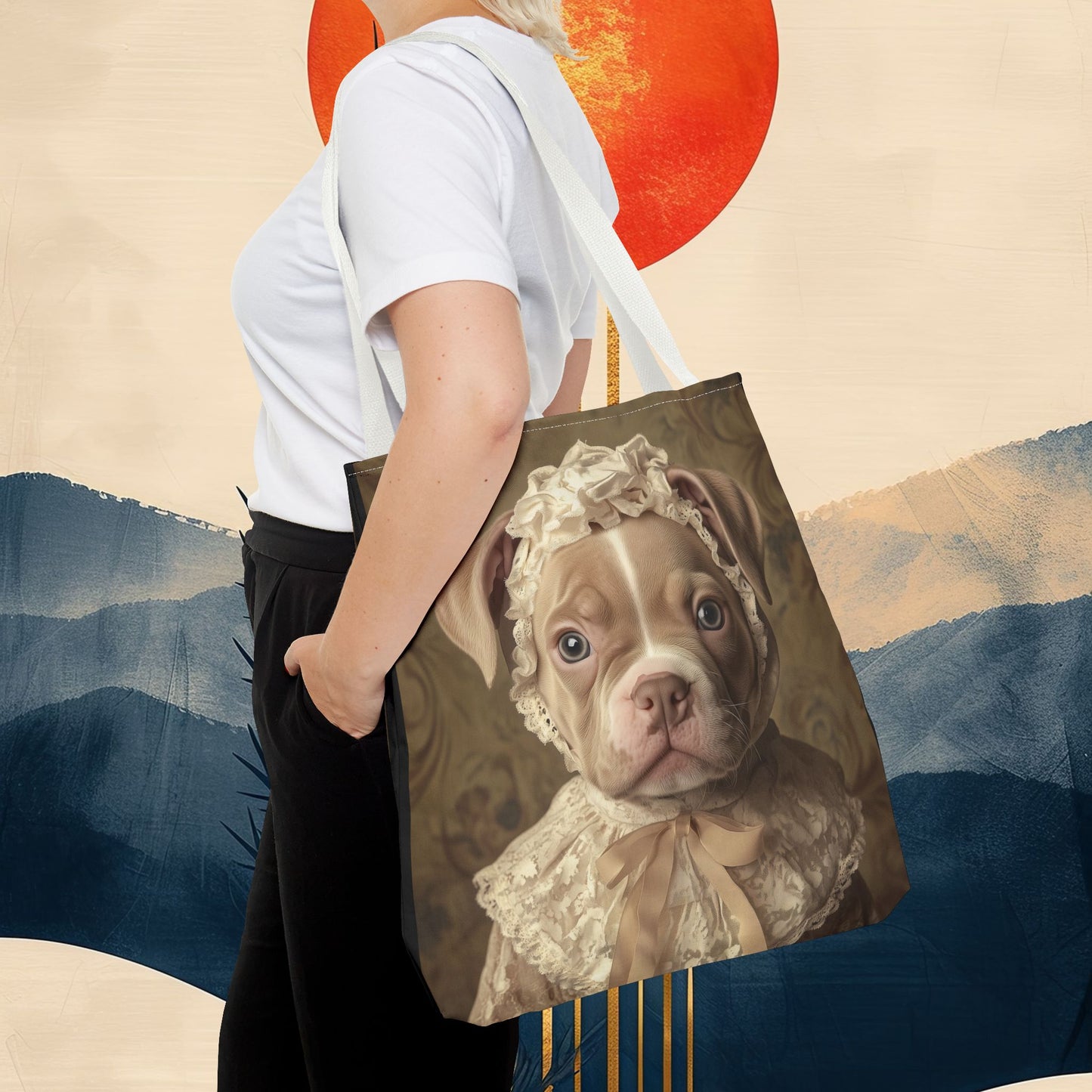 Pit Bull in Ivory Lace: "Regal Innocence" | Tote Bag (AOP) | Puppy Love Edition™