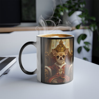 Chihuahua King on Throne: "Royal Canine Court" | Color Morphing Coffee Mug, 11oz | Historical Fiction Edition™