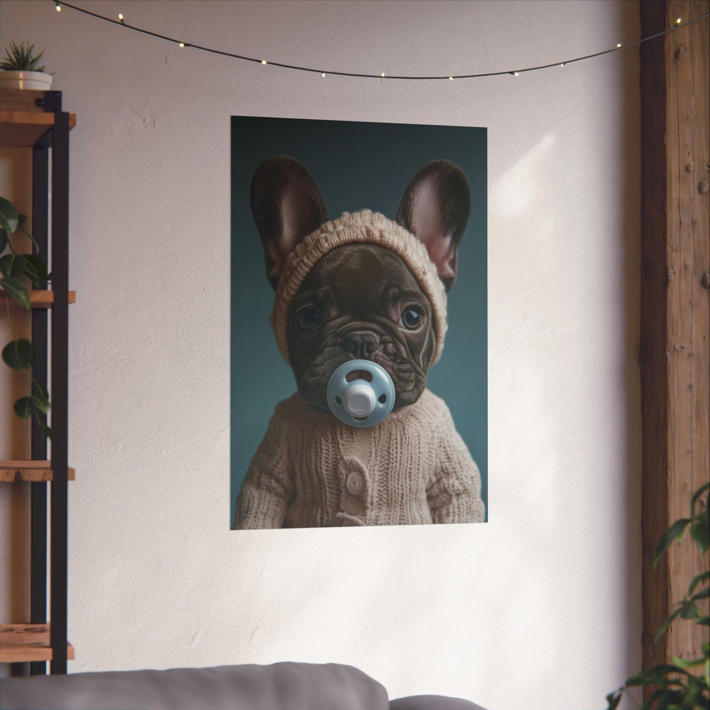 French Bulldog in Cozy Knit Sweater: "Bundle of Joy" | Matte Vertical Posters | Puppy Love Edition™: