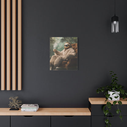 Sloth in Bathrobe with Coffee: "The Relaxed Royal" | Matte Canvas Print, Stretched, 1.25 | Pawgue Chic Edition™