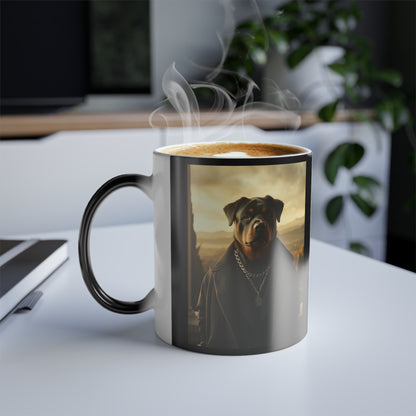 Rottweiler in Regal Eveningwear: "The Sunset Sentinel" | Color Morphing Coffee Mug, 11oz | Pawgue Chic Edition™