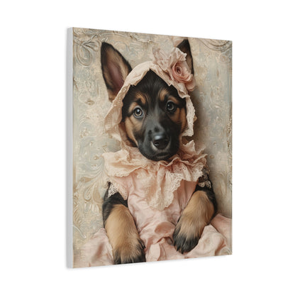 German Shepherd in Lace Dress: "Victorian Shepherd Elegance" | Matte Canvas Print, Stretched, 1.25 | Puppy Love Edition™