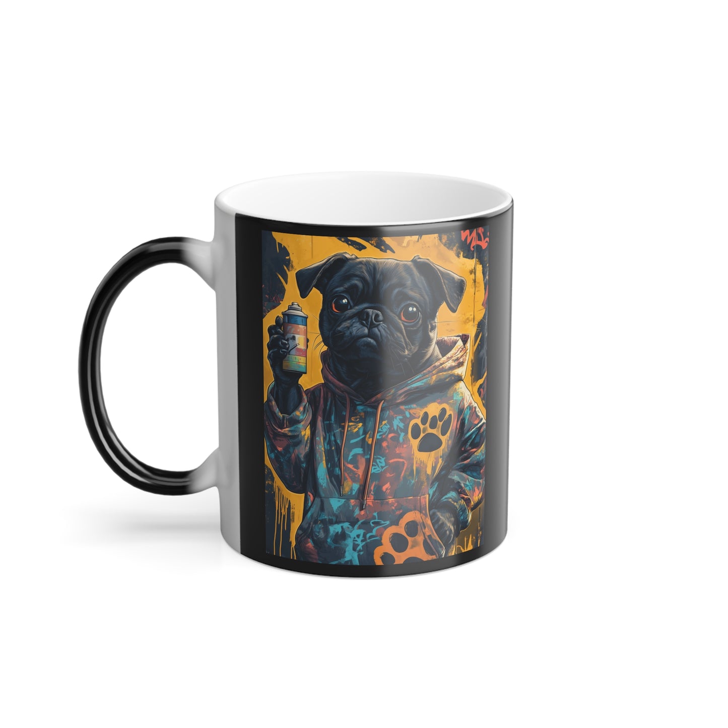 Pug with Spray Paint Can: "Graffiti Pug Revolution" | Color Morphing Coffee Mug, 11oz | City Edition™