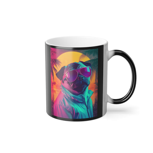 Pug in Neon Sunset: "Retro Ruff Royalty." | Color Morphing Coffee Mug, 11oz | Pawp Culture Edition™