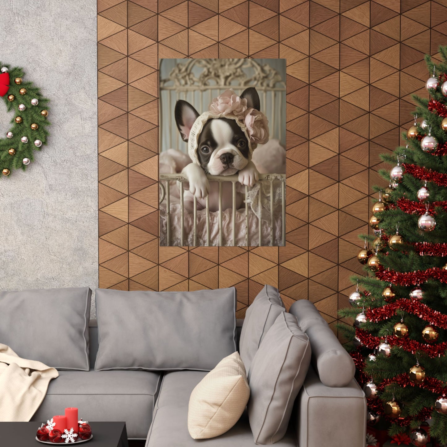 French Bulldog in Lace Bonnet: "Victorian Charm" | Matte Vertical Posters | Puppy Love Edition™