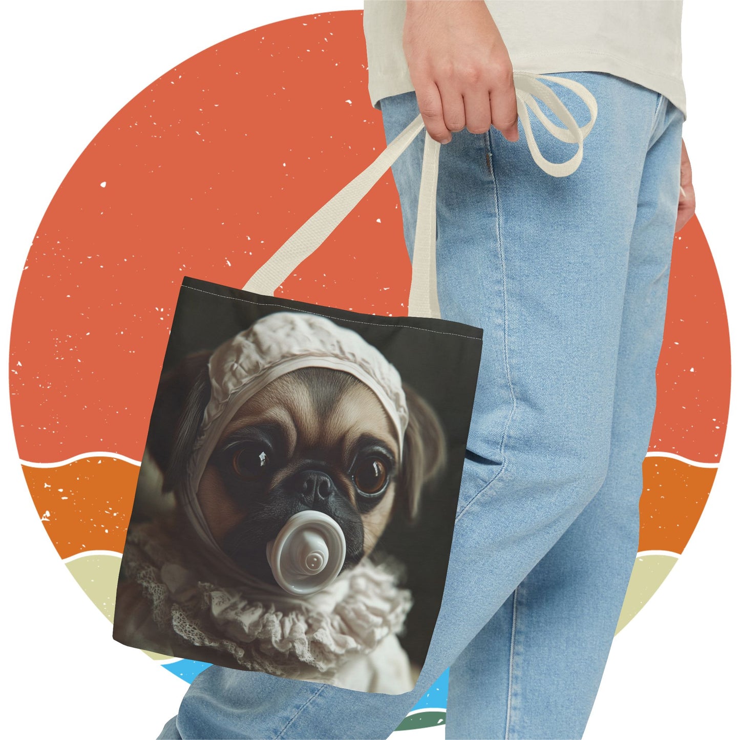 Pug in Ivory Bonnet: "Timeless Innocence" | Tote Bag (AOP) | Puppy Love Edition™