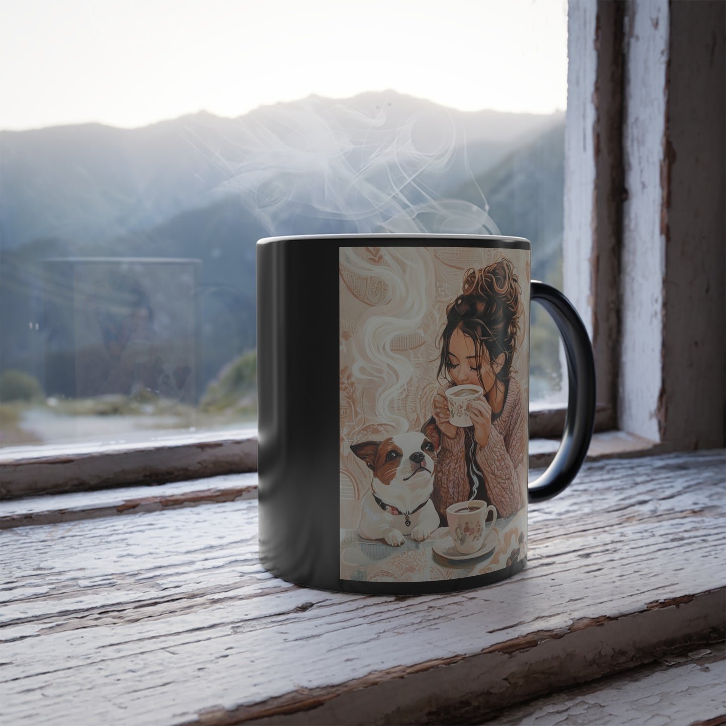 Jack Russell Sharing Coffee: "Whimsical Warmth" | Color Morphing Coffee Mug, 11oz | Bliss Edition™