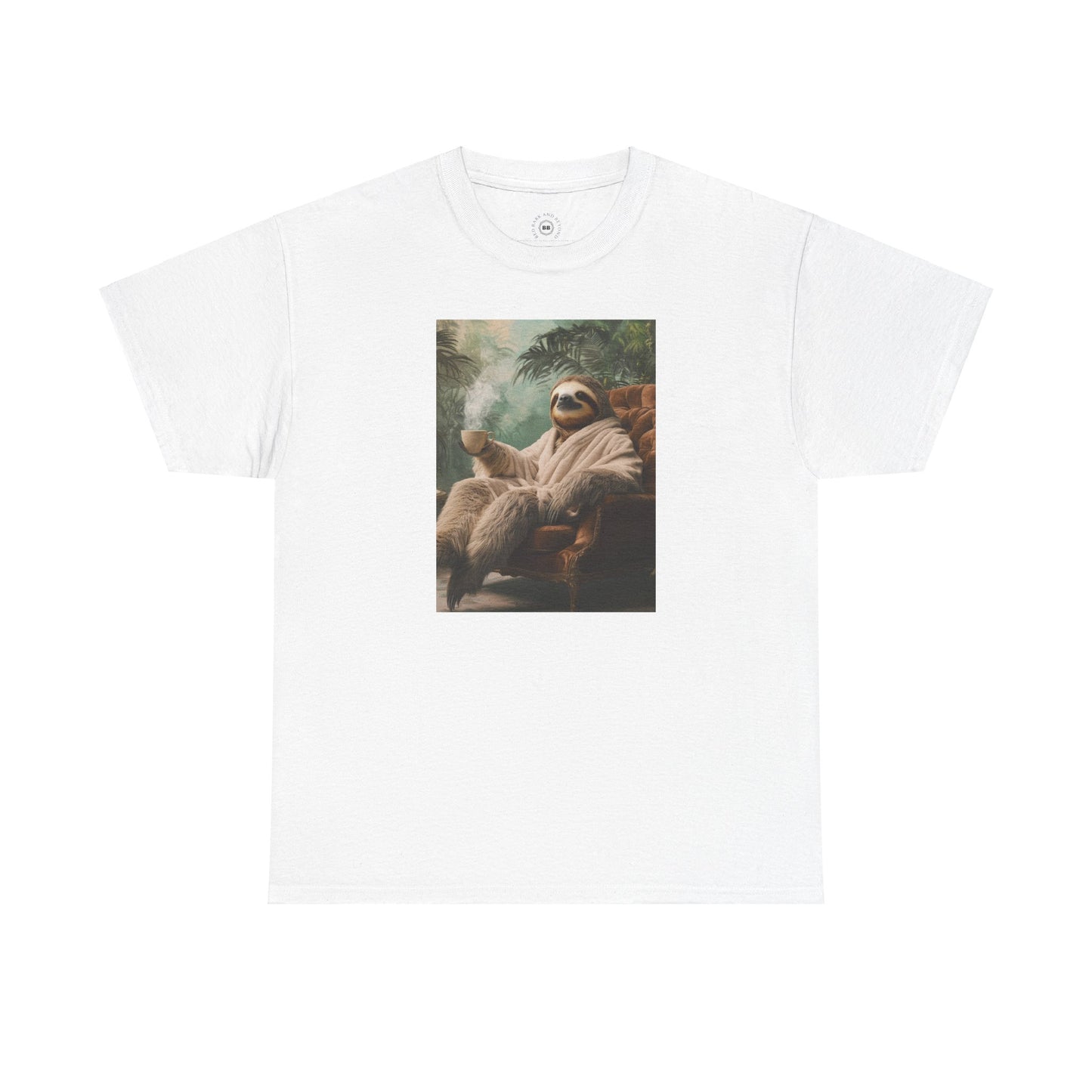 Sloth in Bathrobe with Coffee: "The Relaxed Royal" | T Shirt | Pawgue Chic Edition™