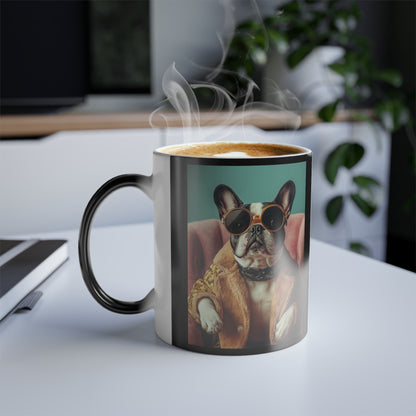 French Bulldog in a Fur Coat: "Regal Bulldog Chic" | Color Morphing Coffee Mug, 11oz | Pawgue Chic Edition™