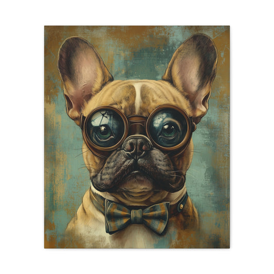 French Bulldog with Vintage Glasses: "Scholar in Style" | Matte Canvas Print, Stretched, 1.25 | Puppy Love Edition™