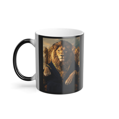 Lion on a Gilded Throne: "The Majestic Monarch" | Color Morphing Coffee Mug, 11oz | Pawgue Chic Edition™