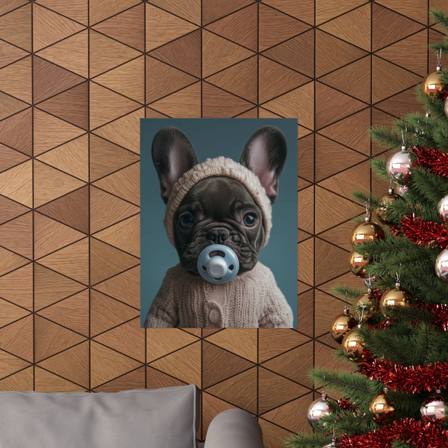 French Bulldog in Cozy Knit Sweater: "Bundle of Joy" | Matte Vertical Posters | Puppy Love Edition™: